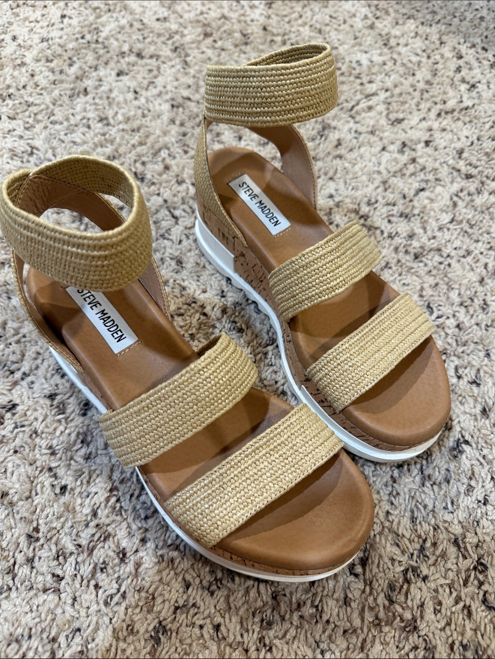Steve Madden Beige/Tan Braided Strap Wedge Sandals